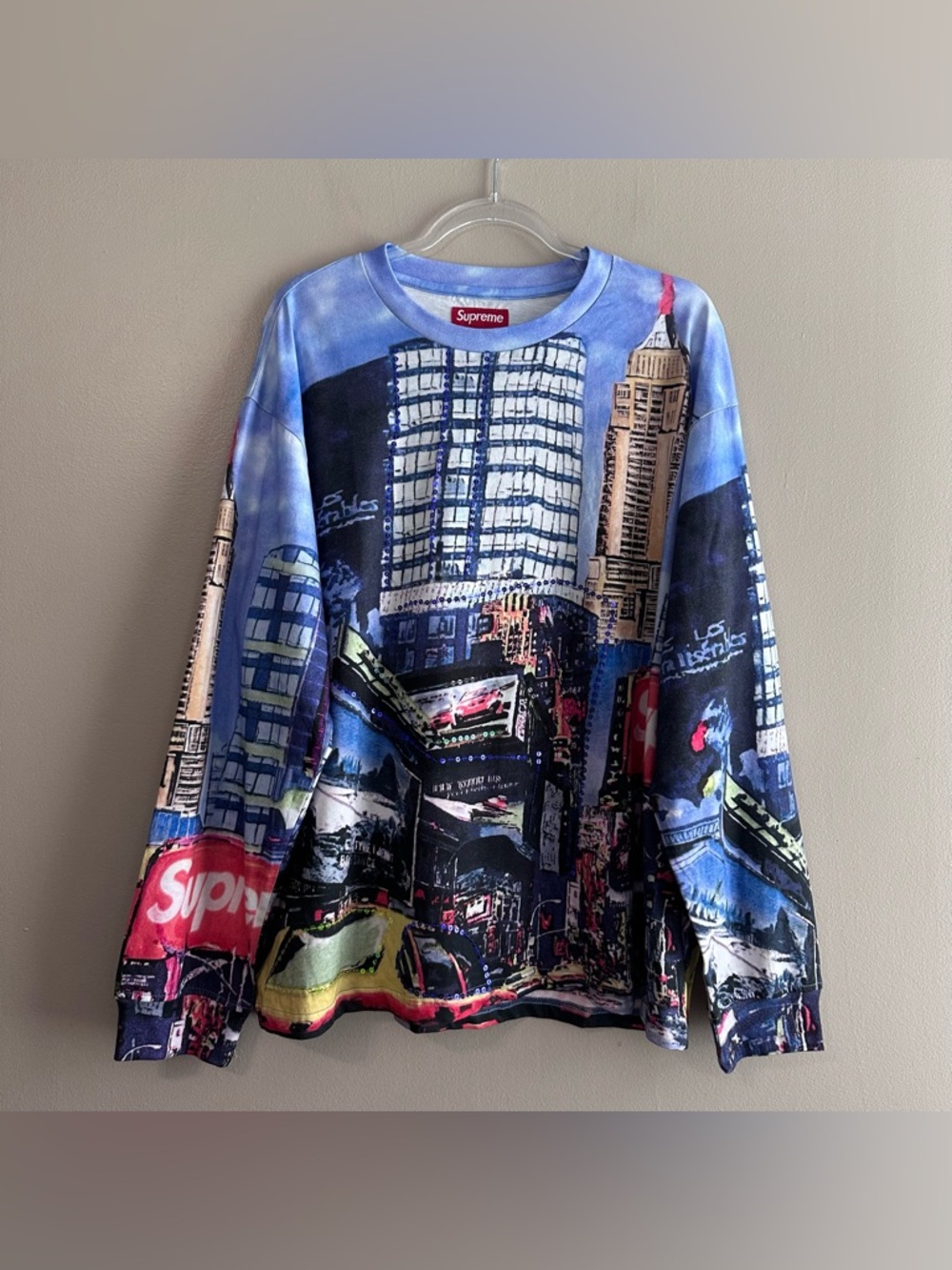Supreme Skyline Sequin Longsleeve Shirt XL Blue Day Cotton New York Streetwear